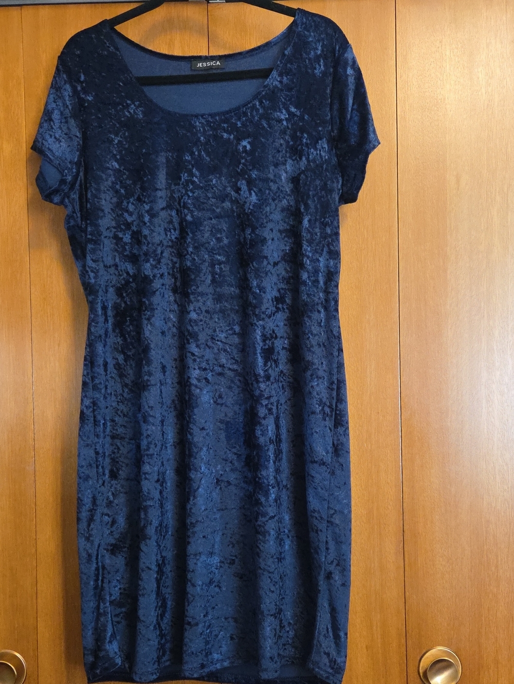 Jessica Navy Crushed Velvet Scoop Neck Midi Dress